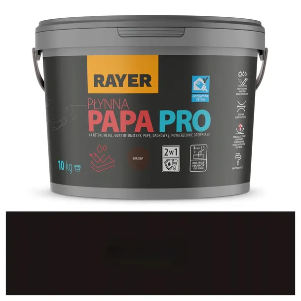Papa w płynie Rayer PRO brązowy 10 kg, na dach beton blachę gont