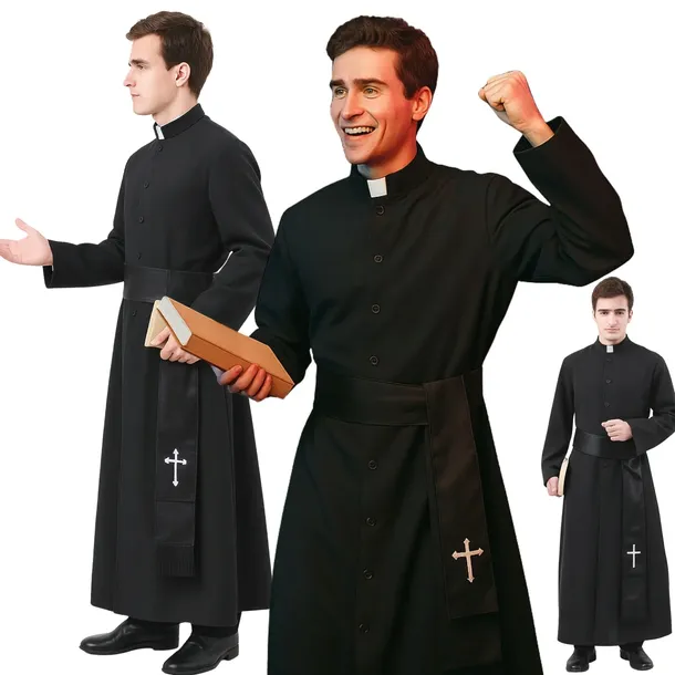 STRÓJ KSIĘDZA HALLOWEEN KSIĄDZ SUTANNA PRZEBRANIE ROZGRZESZAJ I POTĘPIAJ L