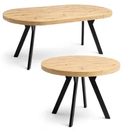 stol-okragly-dab-artisan-o90-rozkladany-do-190-cm-nogi-czarny-metal