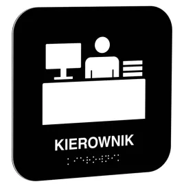 tabliczka-braill-kierownik-10x10cm-czarna-z-napisem-braille-dla-niewidomych