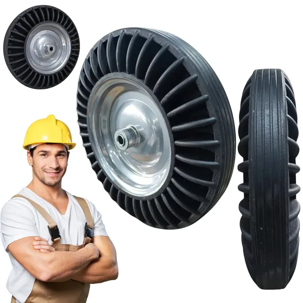 Koło Pełne Do Taczki 4.00-8 Bezdętkowe Czarne Gumowe Mocne OŚKA 12mm