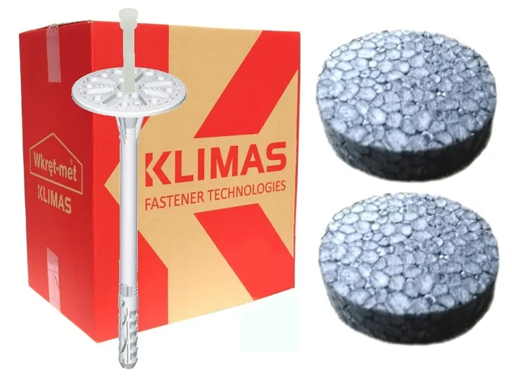 KOŁKI DO STYROPIANU KLIMAS WKRĘT-MET 26 cm + ZAŚLEPKI GRAFIT 100 szt PRO