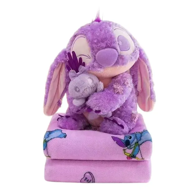 Pluszowa Maskotka Stitch Fioletowy z Wyciąganym Kocykiem