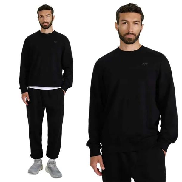 BLUZA MĘSKA 4F DRESOWA BAWEŁNA CZARNA NA CODZIEŃ CIEPŁA r. L