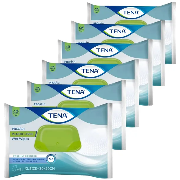 6x48 DUŻE chusteczki nawilżające dla dorosłych TENA WET WIPES PLASTIC-FREE