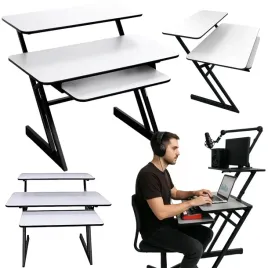 biurko-komputerowe-pod-laptop-stolik-do-studia-914cm-3-polki-czarno-biale