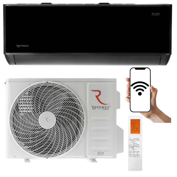 Klimatyzator ścienny Rotenso Teta MIRROR CZARNY 3.5kW 40m2 WiFi DO GRZANIA
