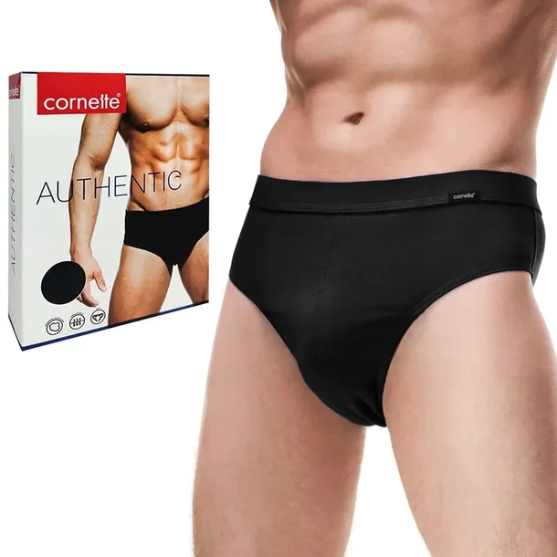 SLIPY MĘSKIE Cornette Authentic Majtki Klasyczne Bawełniane Czarne - XL