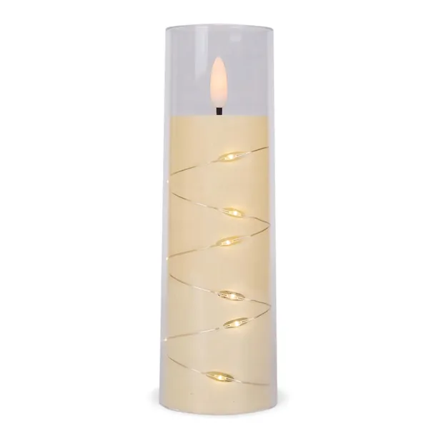Świeca LED z Drucikami 17,5 cm Biały Wkład Oplot z Bateriami A7067 2xR6
