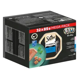 mokra-karma-dla-kota-sheba-mega-pack-rybne-smaki-tacka-32x85g