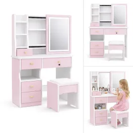 toaletka-kosmetyczna-led-z-lustrem-taboret-rozowa-toaletka-do-makijazu