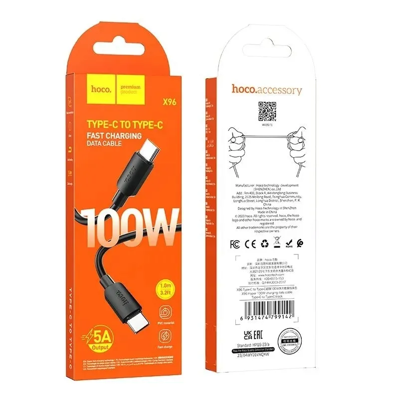 hoco-kabel-typ-c-do-typ-c-hyper-power-delivery-100w-x96-1m-czarny