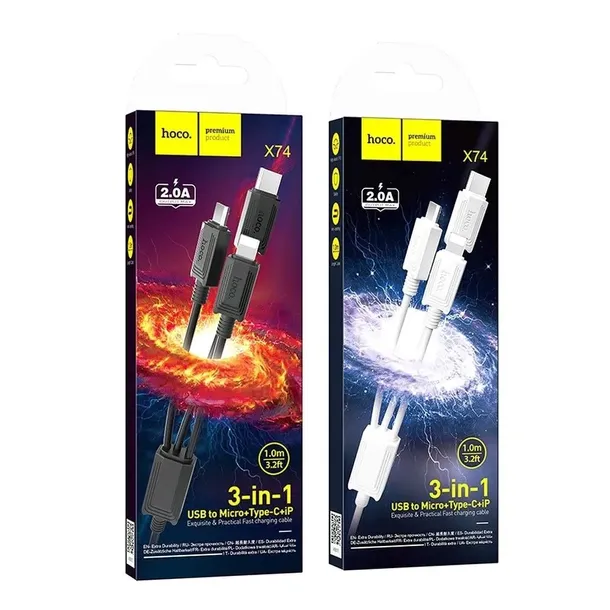 hoco-kabel-3w1-usb-a-do-lightning-micro-usb-typ-c-2a-x74-1-m-bialy-stan-opakowania-oryginalne