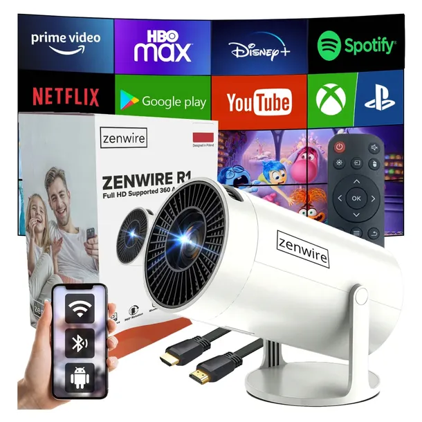 PRZENOŚNY MINI PROJEKTOR ANDROID 13 WiFi RZUTNIK 360 FULL HD 4K Bluetooth