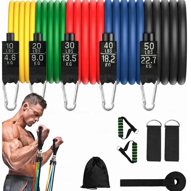 ZESTAW 5 GUM OPOROWYCH DO ĆWICZEŃ 4,6-68,2KG + UCHWYTY EKSPANDER