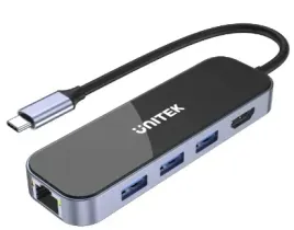 unitek-hub-usb-c-d1084a-3xusb-a-hdmi-4k-rj45-pd100w-aluminiowy