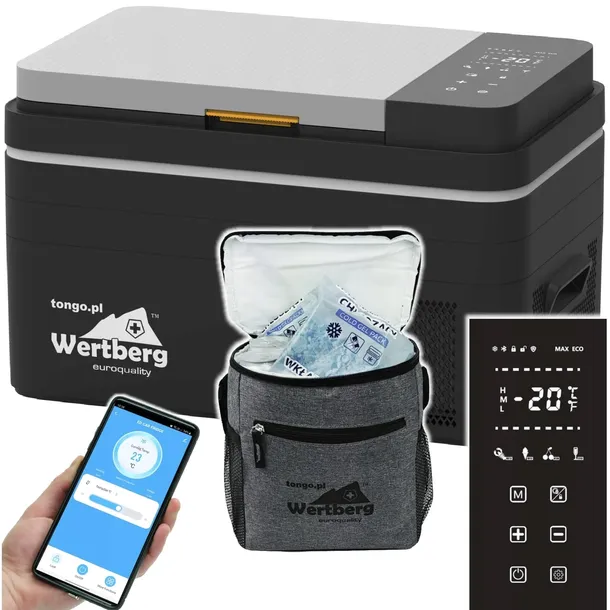 30L lodówka zamrażarka -20°C 12V/24V|230V BT UV LED samochodowa +torba cool