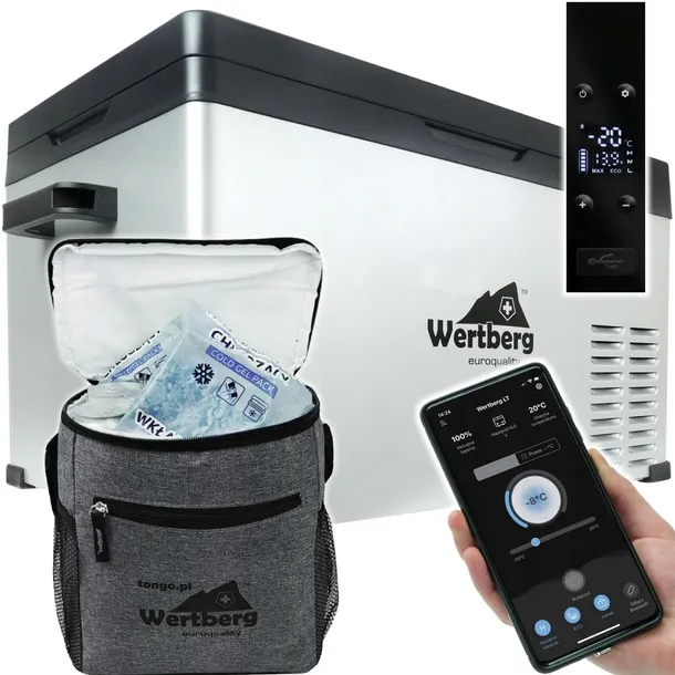 40L lodówka zamrażarka -20°C 12V/24V|230V bluetooth samochodowa +torba cool