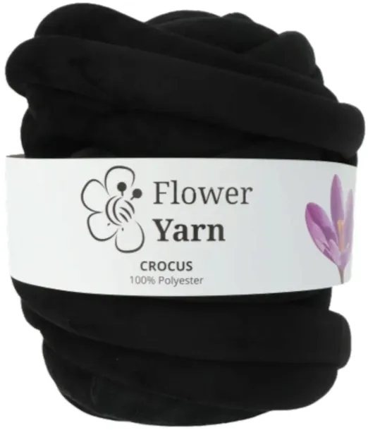 Włóczka FlowerYarn Crocus TUBE CZARNY 20mm 500g do wyplatania welurowa