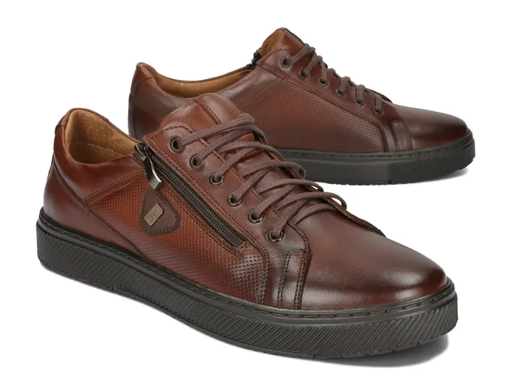 Buty Męskie Sneakersy Półbuty Skórzane Boczny Suwak 700/RC Brązowe 45