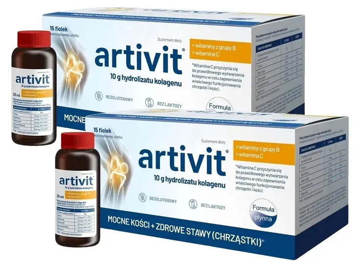 ARTIVIT Kolagen 10000 mg z witaminą C, mocne kości, stawy, 15 fiolek x 25ml