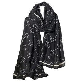 kamea-szal-damski-wiskoza-czarny-biale-koniczynki-180x85-elegancki