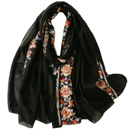 kamea-szal-damski-elegancki-czarny-180x90-lekki-haft-kwiatowy-kolorowy