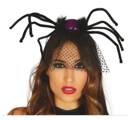 opaska-wlochaty-pajak-z-woalka-czarno-fioletowy-sztuczny-halloween