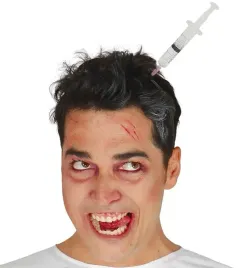 opaska-biala-strzykawka-wbita-w-glowe-przebranie-halloween