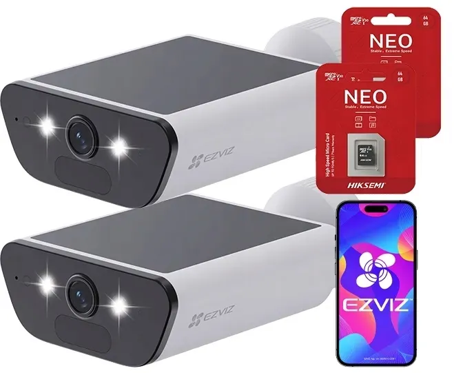 Dwie Kamery WiFi EZVIZ CB5 4K z Wbudowanym Solarem Bezprzewodowa + 2x 64GB