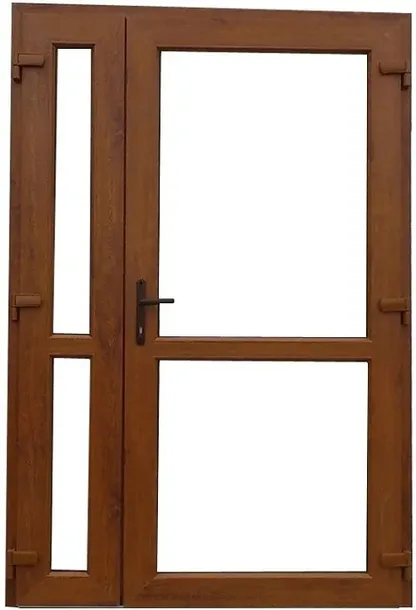 DRZWI ZEWNĘTRZNE PCV ZŁOTY DĄB 140x210 DWUSKRZYDŁOWE GRUBE SZYBA/SZYBA