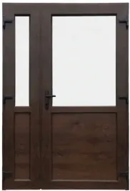 drzwi-zewnetrzne-pcv-orzech-140x210-dwuskrzydlowe-grube-szyba-panel