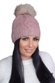 cyrena-czapka-damska-pompon-naturalny-kolor-rozowy-kamea