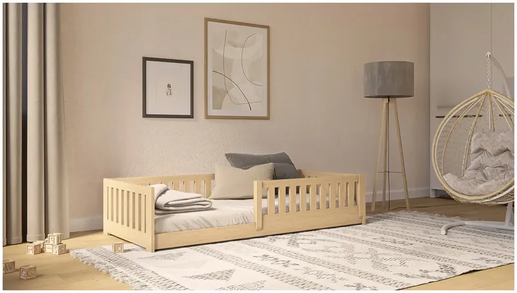 ŁÓŻKO DZIECIĘCE Z BARIERKĄ LUNA 80X180 SOSNA PODŁOGOWE 180X80 NISKIE