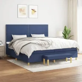 vidaxl-lozko-kontynentalne-z-materacem-niebieskie-tkanina-200x200-cm