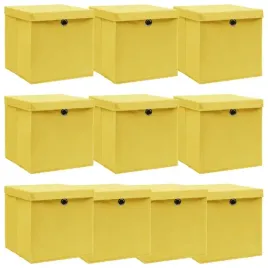 vidaxl-pudelka-z-pokrywami-10-szt-zolte-32x32x32-cm-tkanina