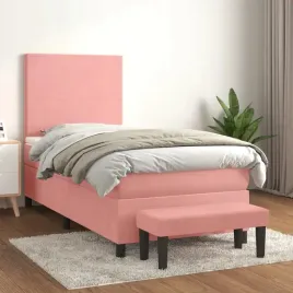 vidaxl-lozko-kontynentalne-z-materacem-rozowe-aksamit-100x200-cm
