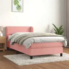vidaxl-lozko-kontynentalne-z-materacem-rozowe-aksamit-100x200-cm