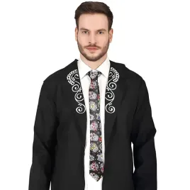 krawat-z-czaszkami-czaszki-meksykanskie-los-muertos-czarny-150cm-halloween