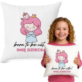poduszka-biala-40x40-born-to-be-a-cute-imie-prezent-do-przedszkola-zlobka