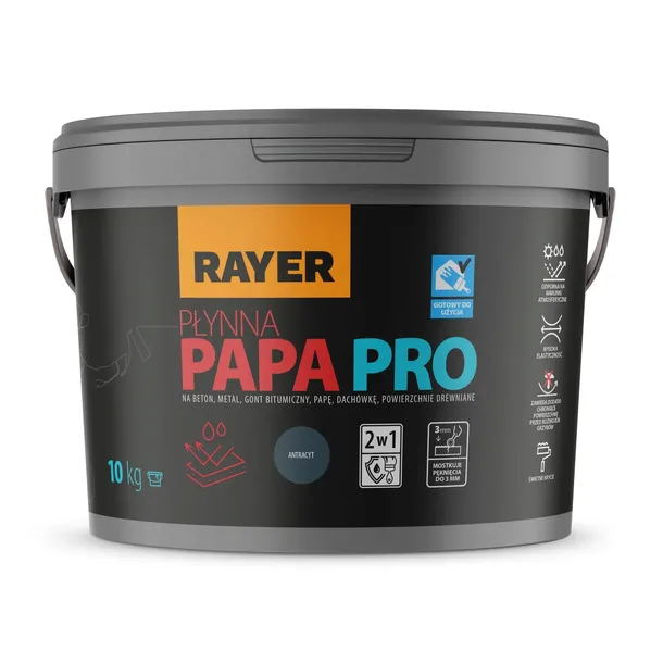 Papa w płynie Rayer PRO antracyt 10 kg, na dach beton blachę gont
