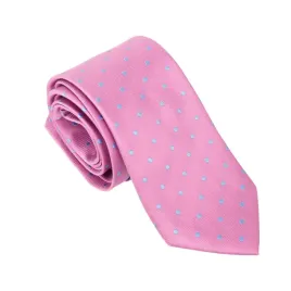 elegancki-rozowy-krawat-w-niebieskie-kropki-klasyczny-wzor