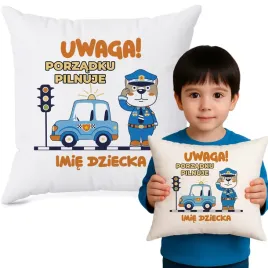 poduszka-biala-40x40-pilnuje-porzadku-imie-prezent-do-przedszkola-zlobka