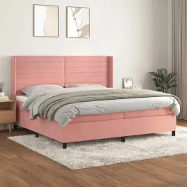 vidaxl-lozko-kontynentalne-z-materacem-rozowe-aksamit-200x200-cm