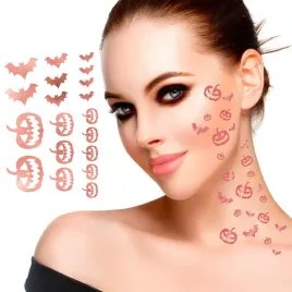 tatuaze-zmywalne-dynie-nietoperze-rozowo-zlote-rosegold-na-halloween