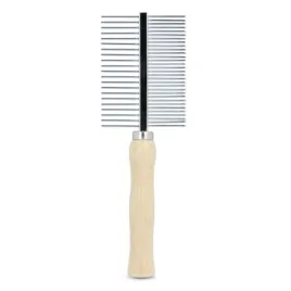 trixie-grzebien-z-drewniana-raczka-metalowy-dwustronny-17cm