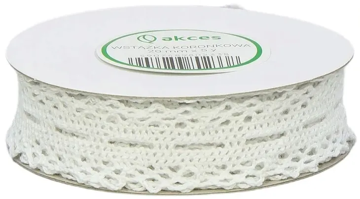 WSTĄŻKA KORONKOWA BIAŁA KORONKA 20 MM x 4,5 M ŚLUB WESELE DODATEK TASIEMKA