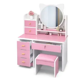 toaletka-do-makijazu-led-z-lustrem-rozowa-kosmetyczka-taboret-dziewczynki