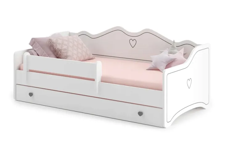 Łóżko dziecięce EMMA-DREAM 140x70 barierka szuflada materac - Biały/Szary