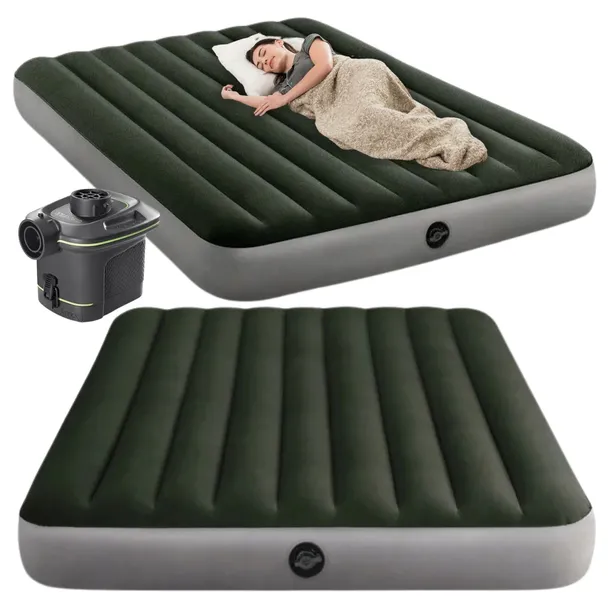 Materac duży dmuchany 203x152 cm dwuosobowy elektryczna pompka gratis INTEX